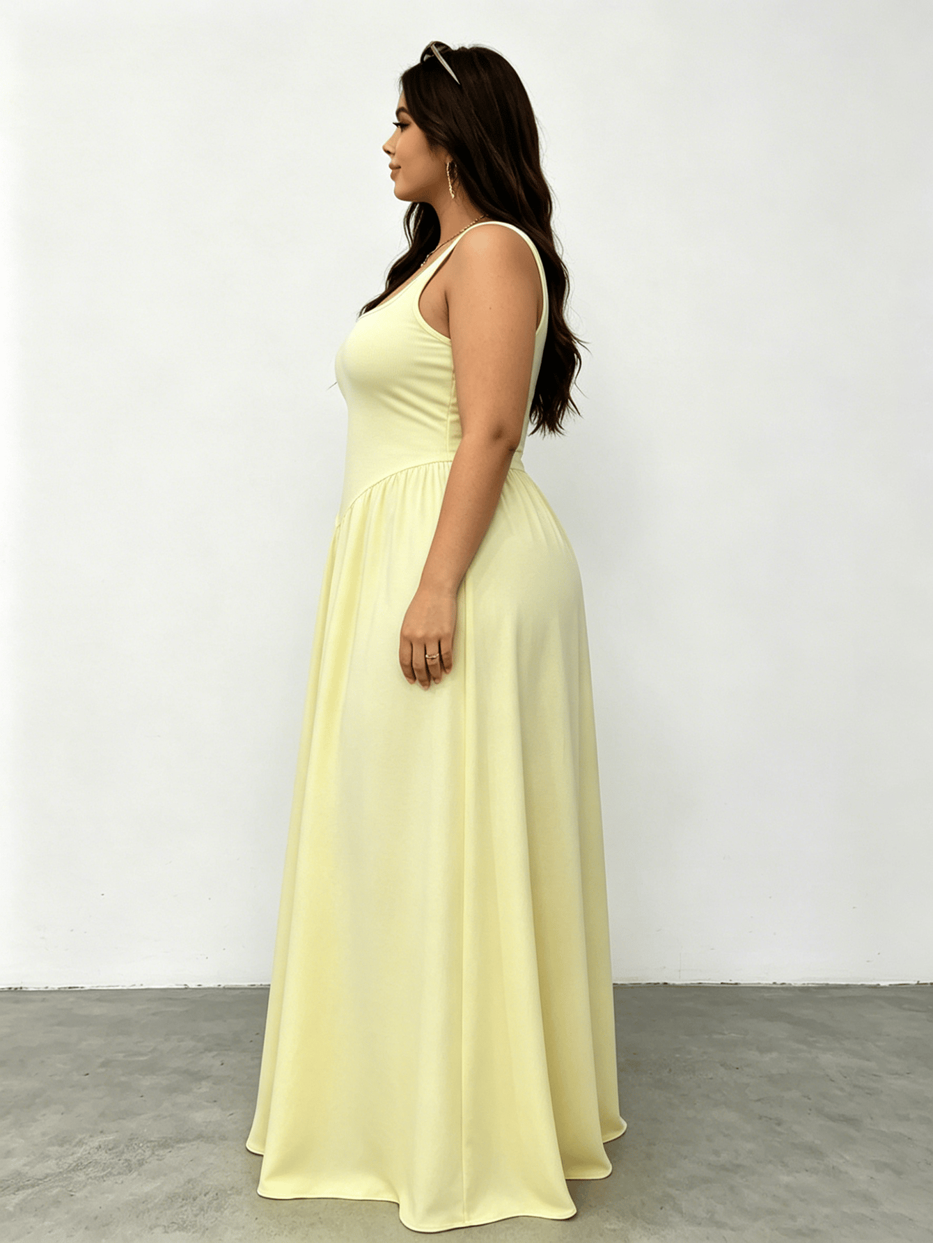 Plus Size Square Neck A-Line Maxi Dress