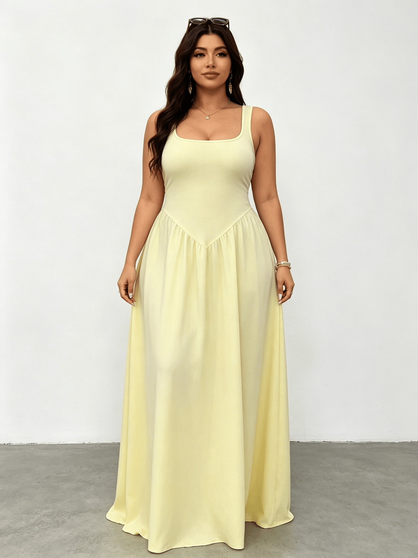 Plus Size Square Neck A-Line Maxi Dress