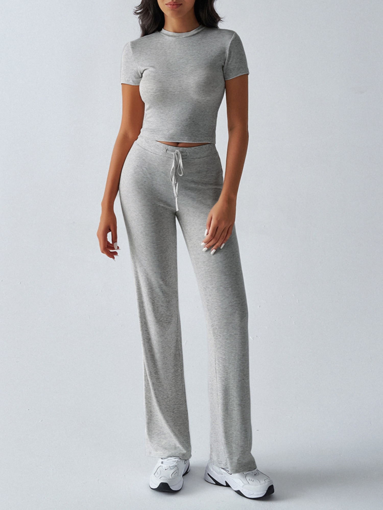 Mid Grey Crop Top and Solid Pants Co-ord Set