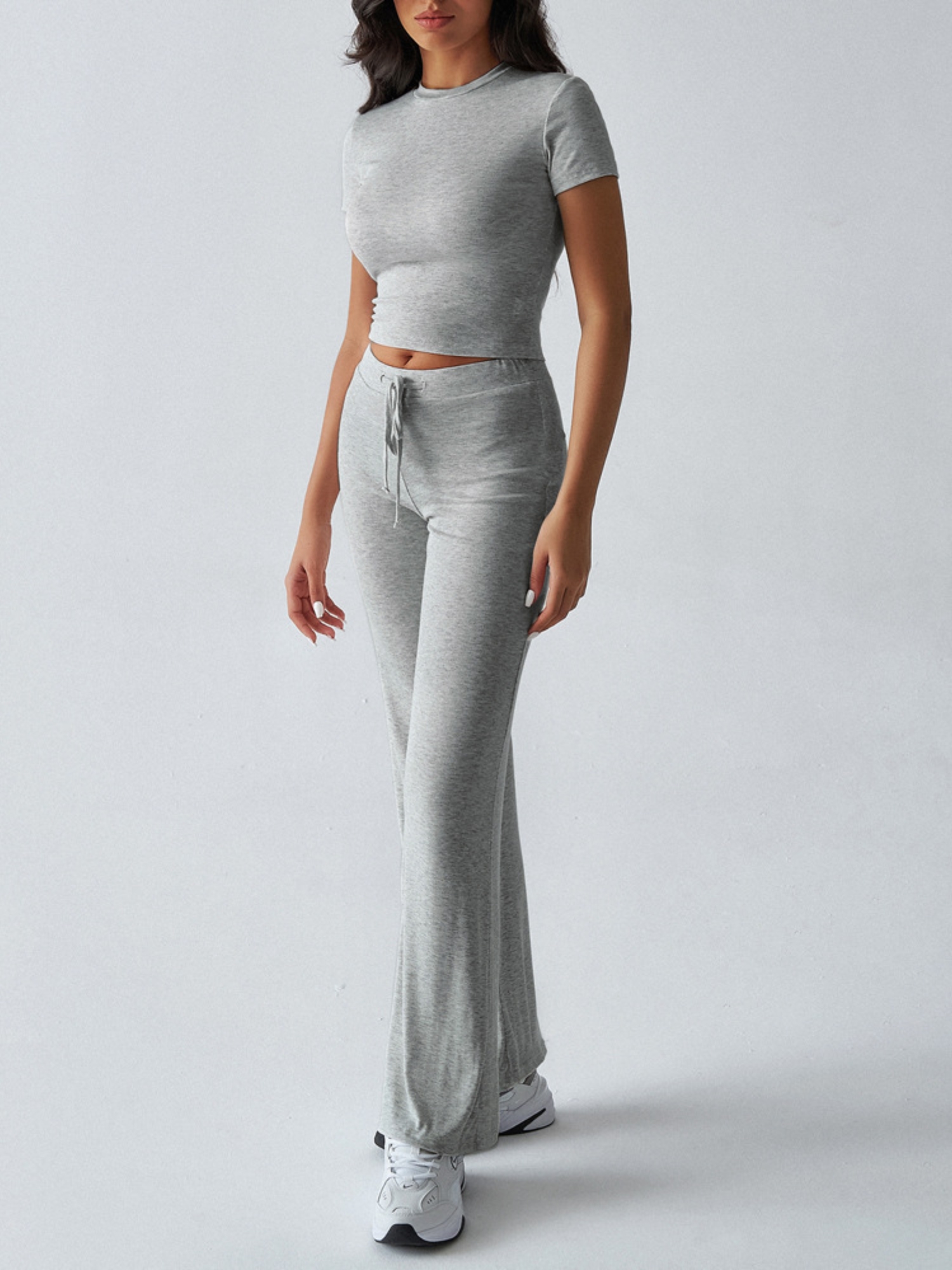Mid Grey Crop Top and Solid Pants Co-ord Set