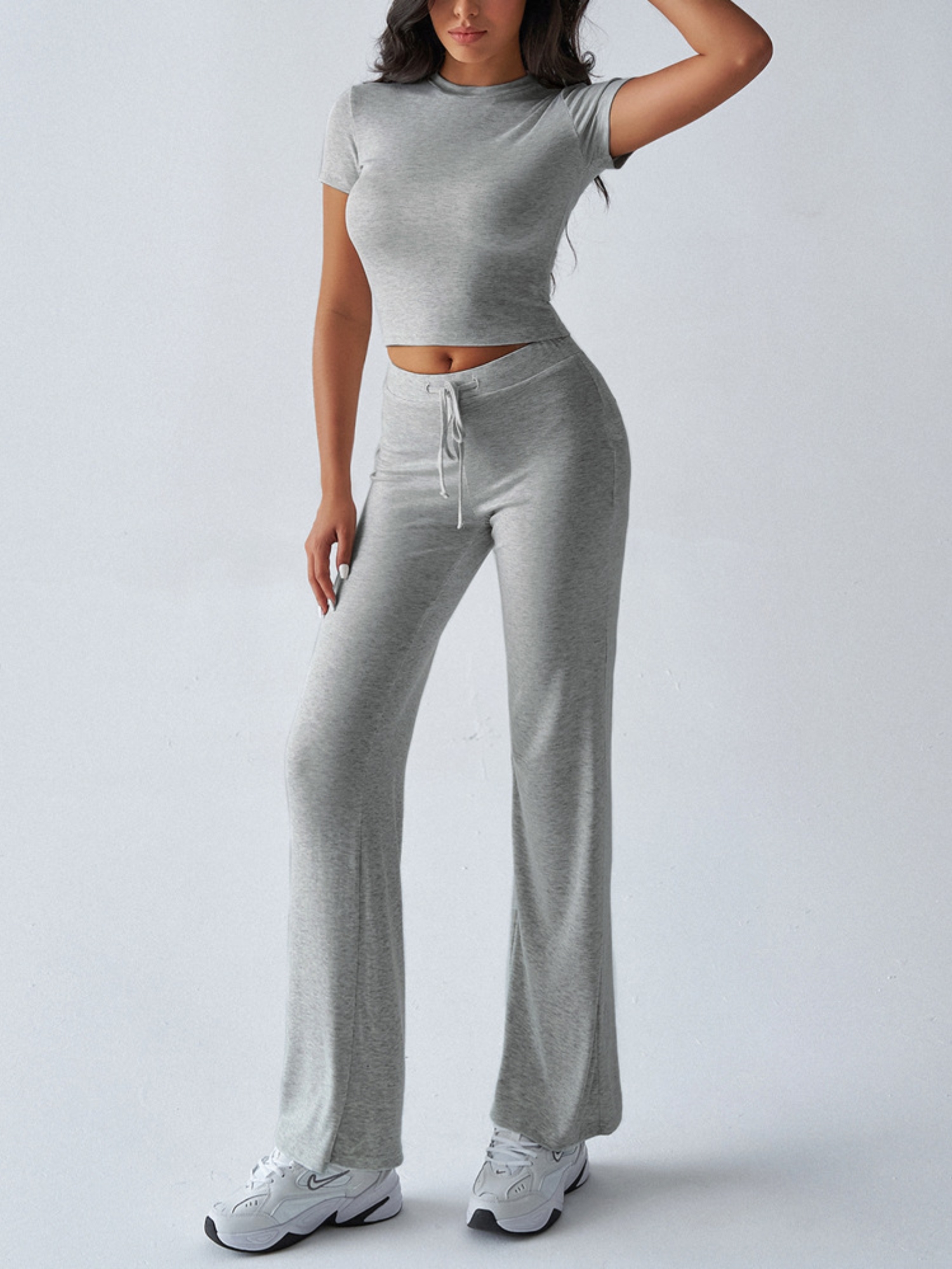 Mid Grey Crop Top and Solid Pants Co-ord Set
