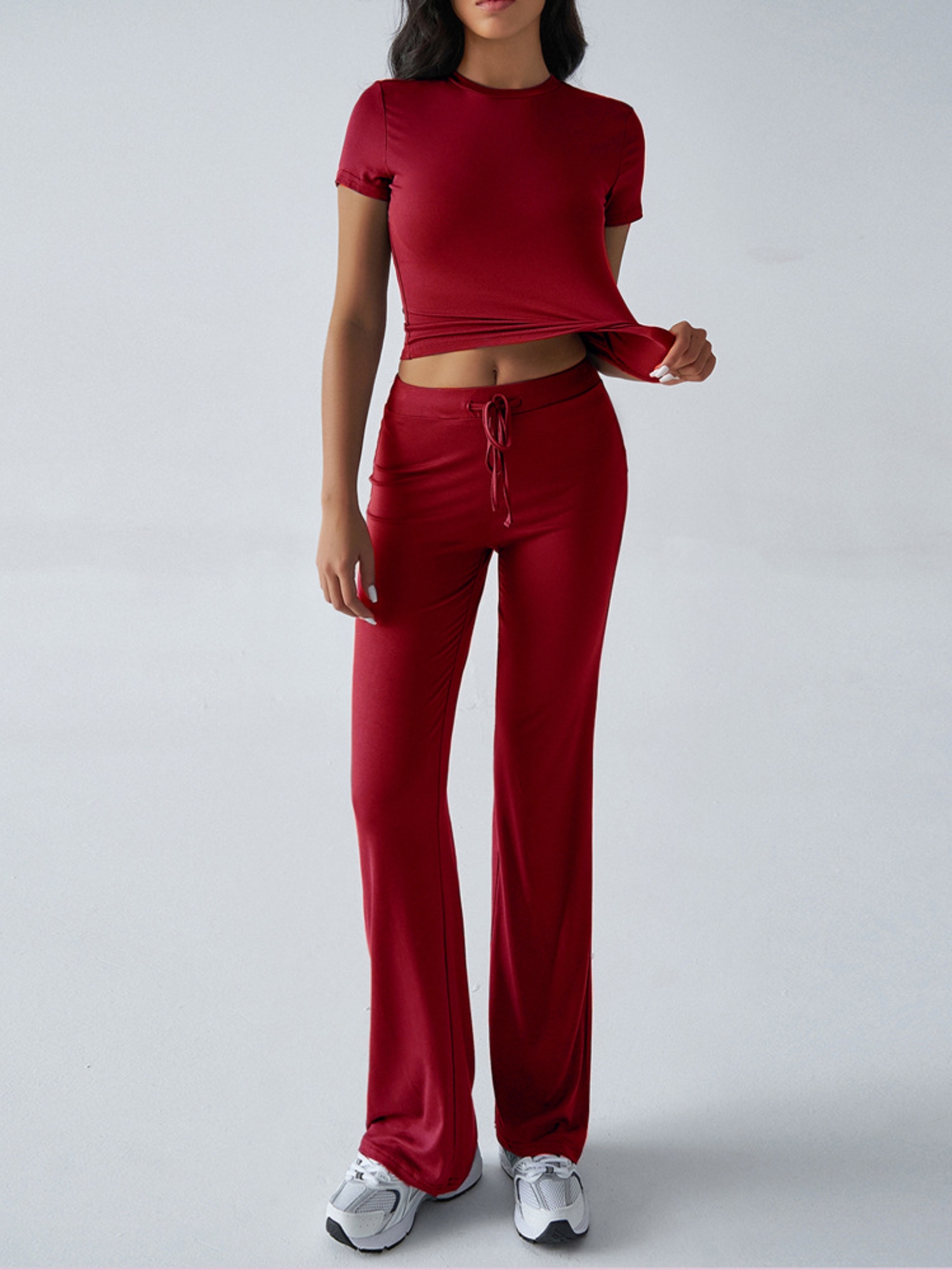 Red Crop Top and Solid Pants Co-ord Set