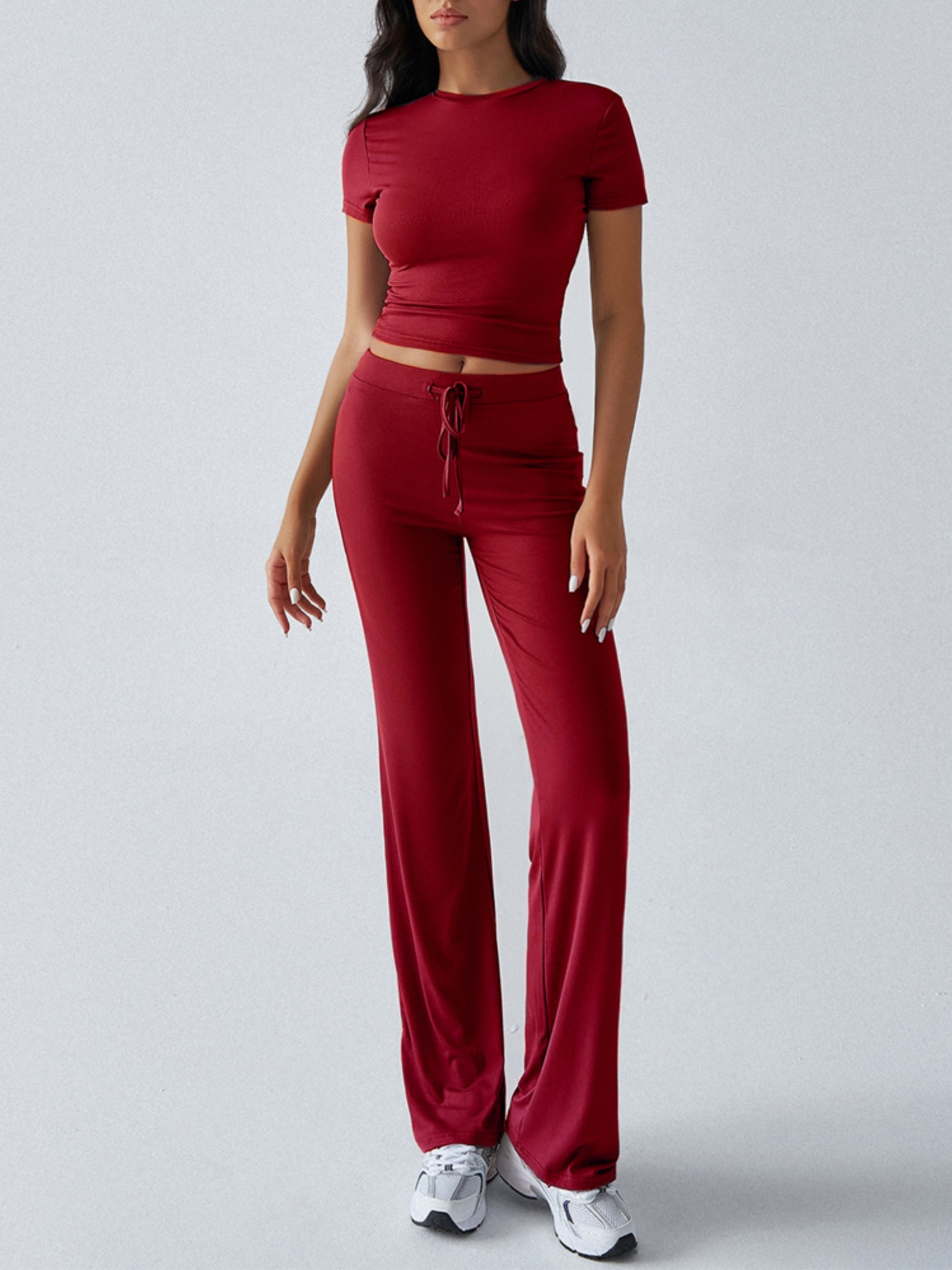 Red Crop Top and Solid Pants Co-ord Set
