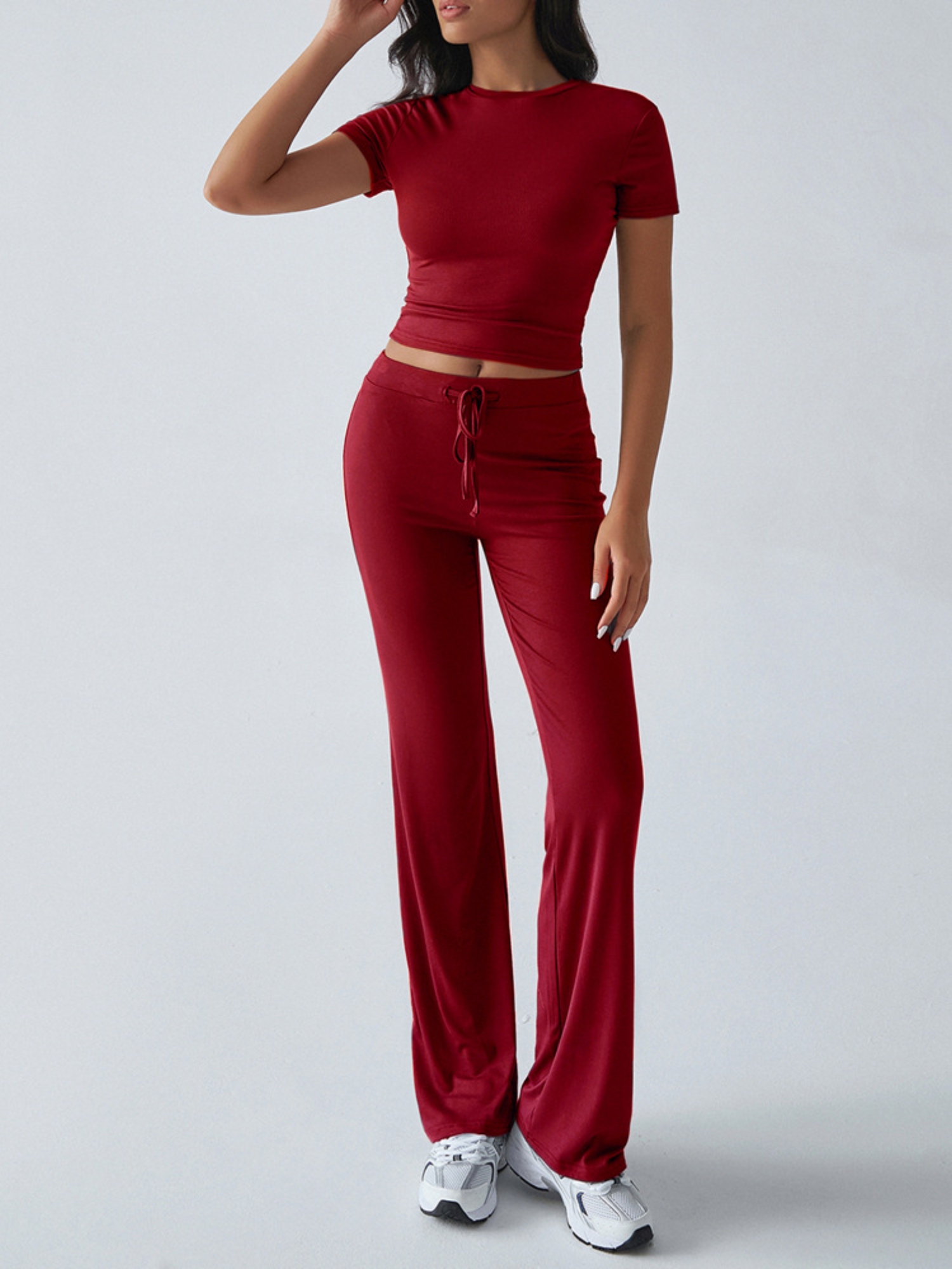 Red Crop Top and Solid Pants Co-ord Set