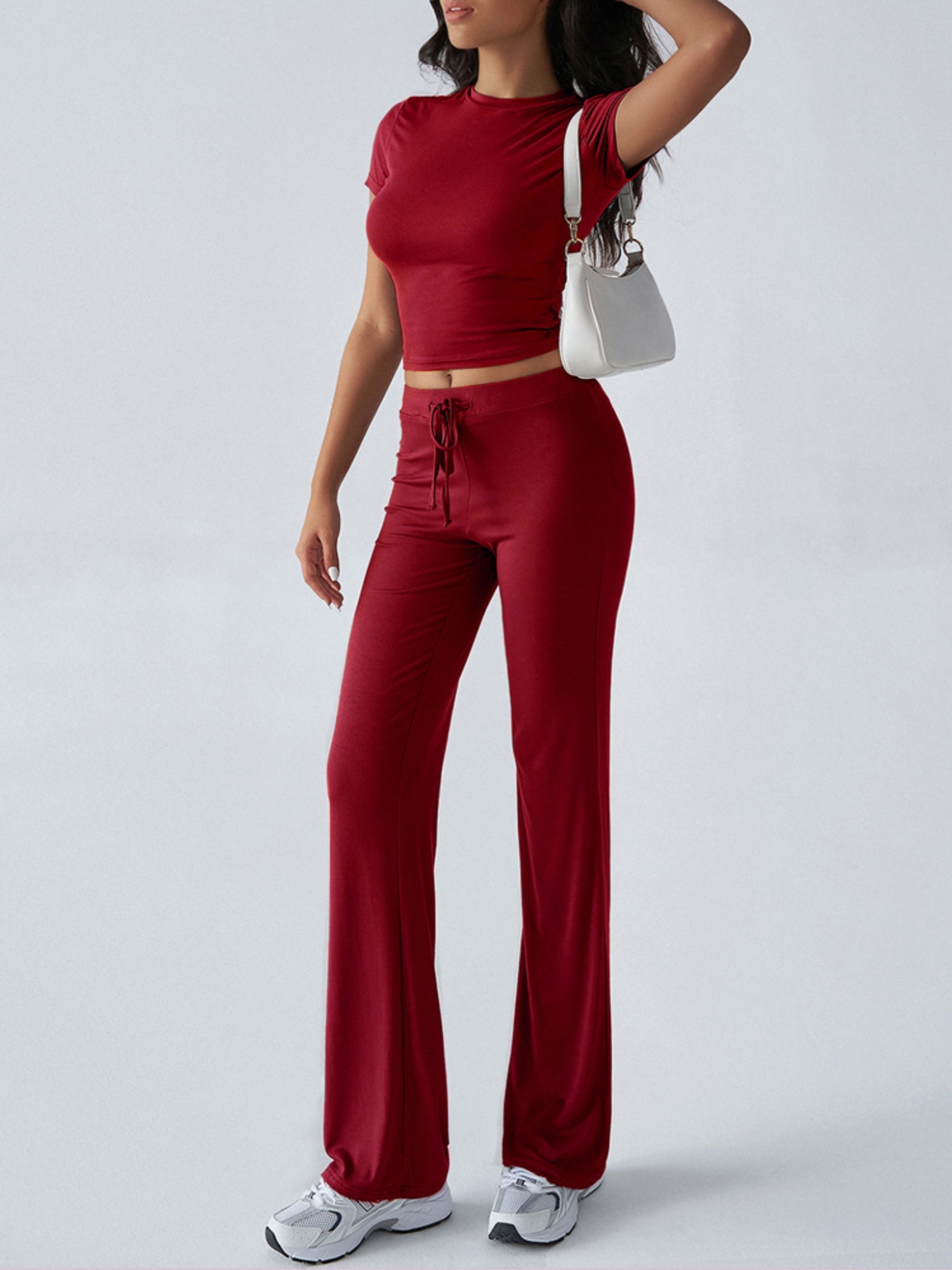 Red Crop Top and Solid Pants Co-ord Set