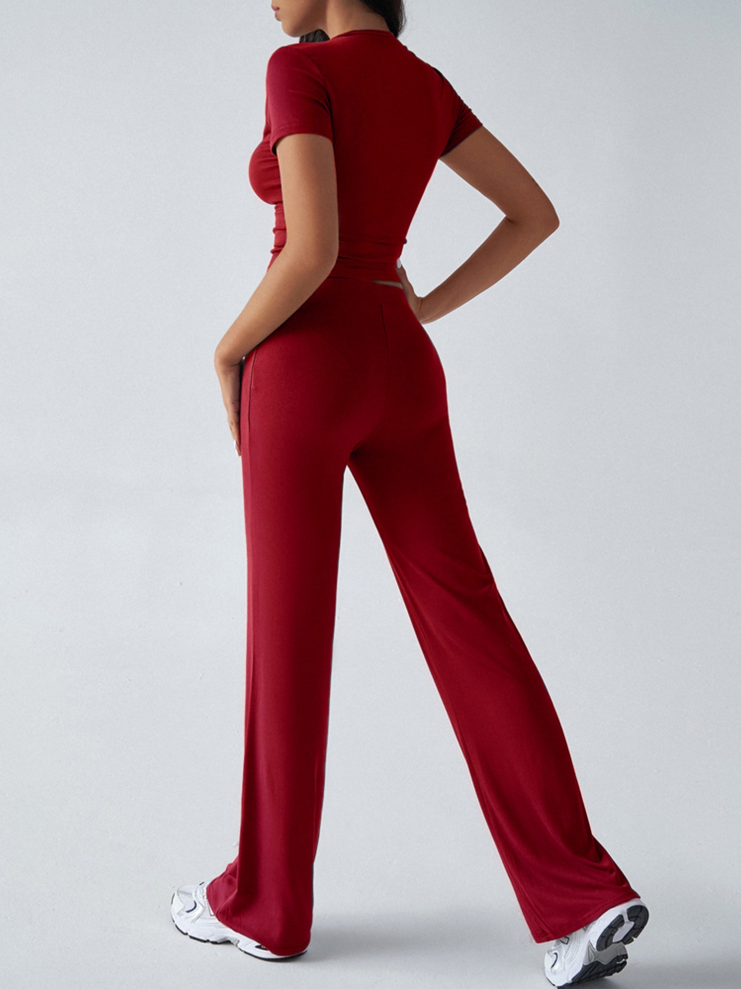 Red Crop Top and Solid Pants Co-ord Set