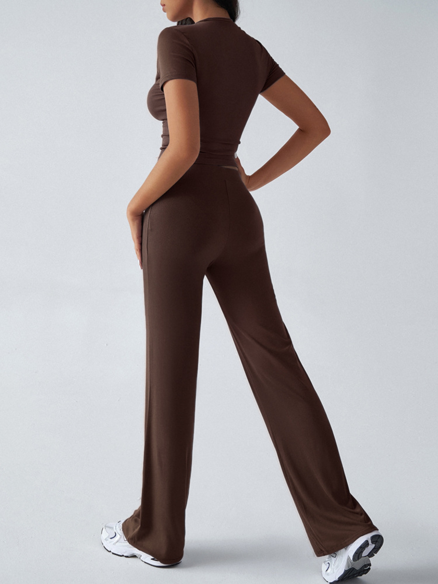 Brown Crop Top and Solid Pants Co-ord Set