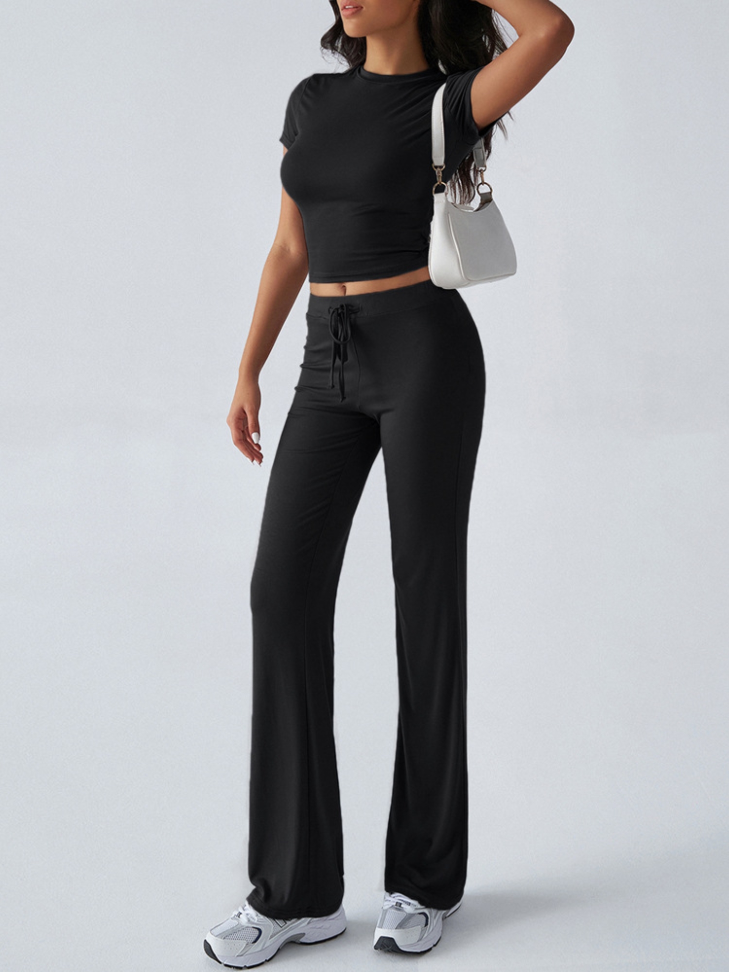 Black Crop Top and Solid Pants Co-ord Set