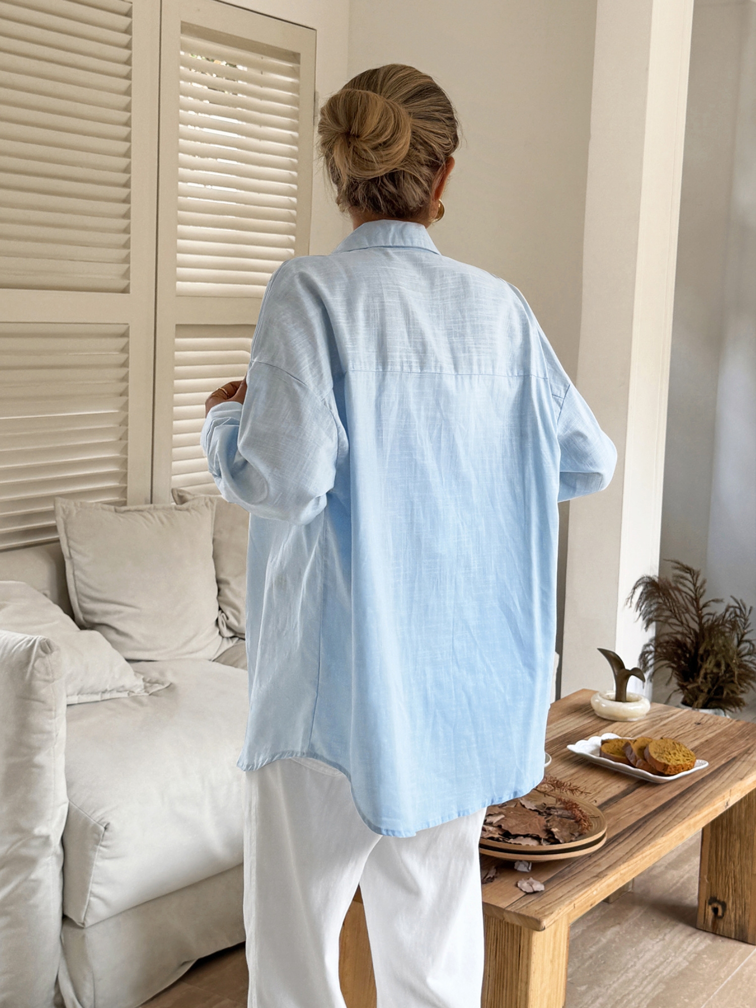 Light Blue Longline Button-Up Shirt