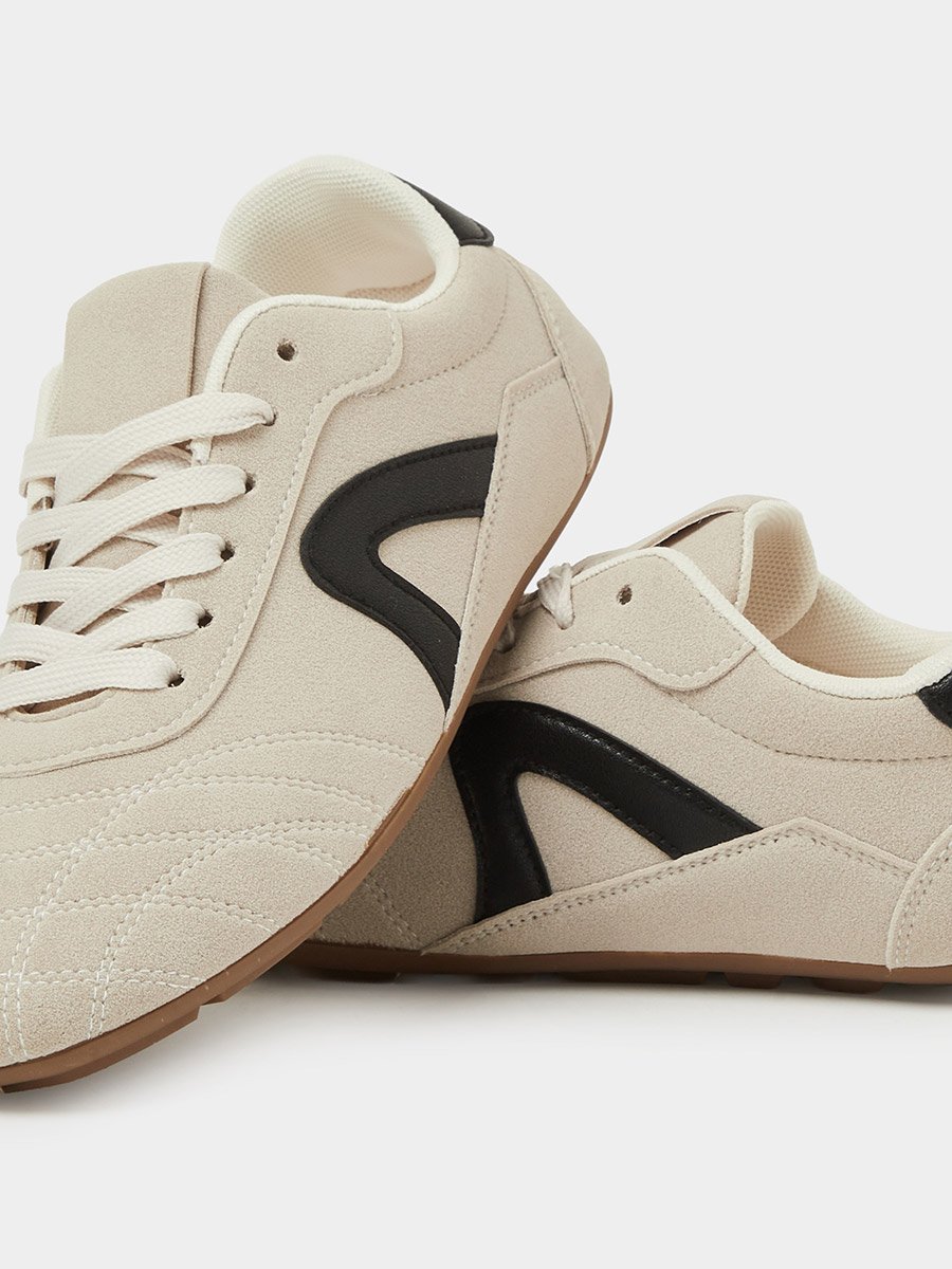 White PU Lace-Up Sports Sneakers