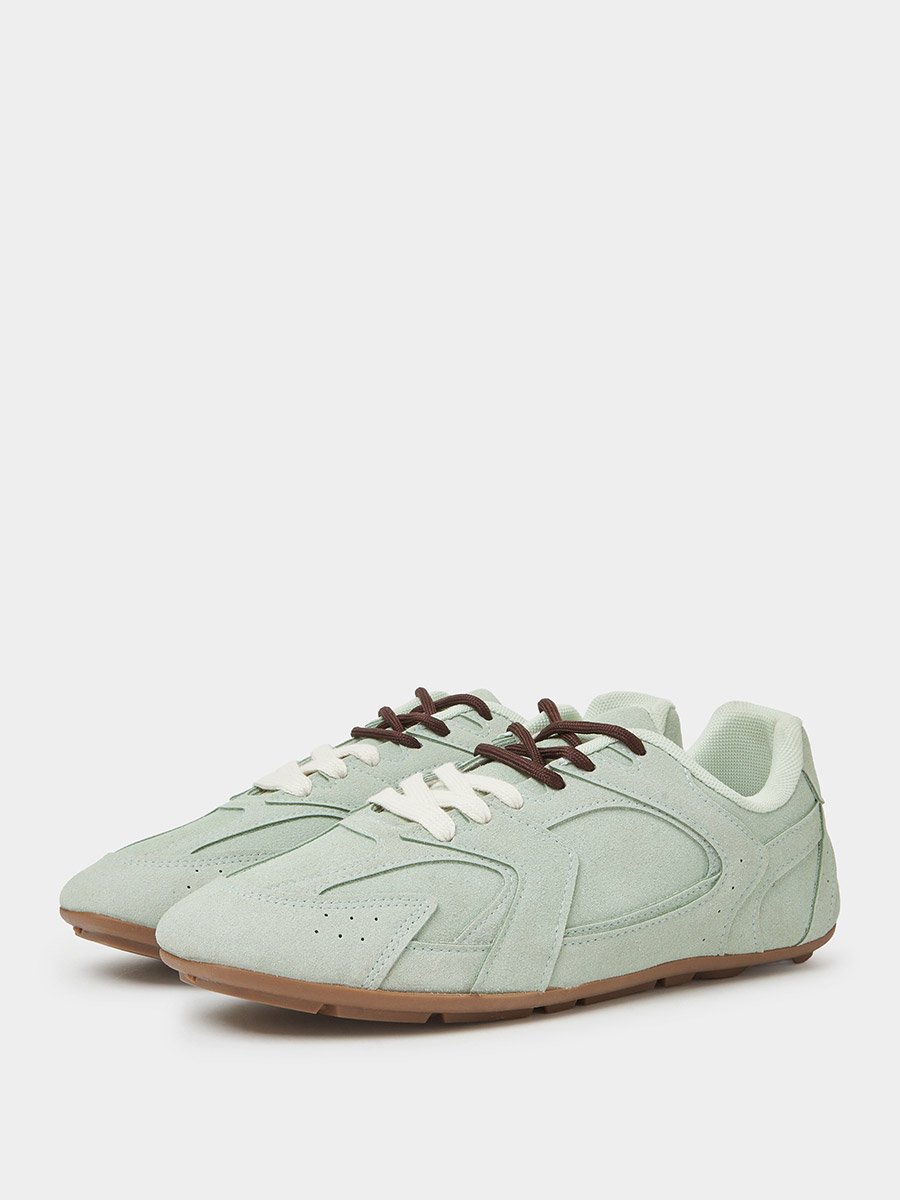 Mint Green Suede Lace-Up Sneakers