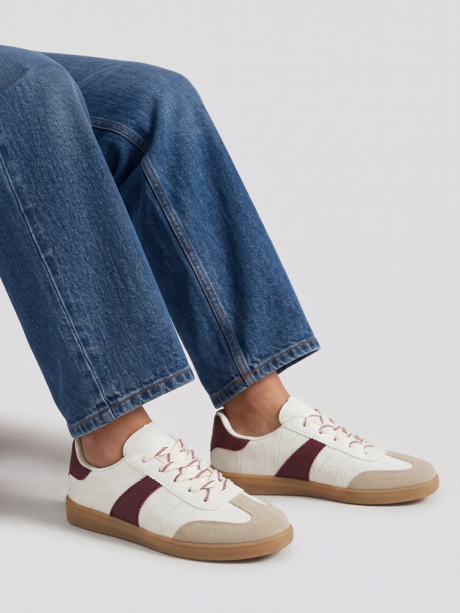 Burgundy Crocodile Embossed PU Sneakers with Gum Sole
