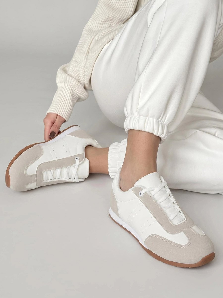 White Lace-Up Retro Sneakers