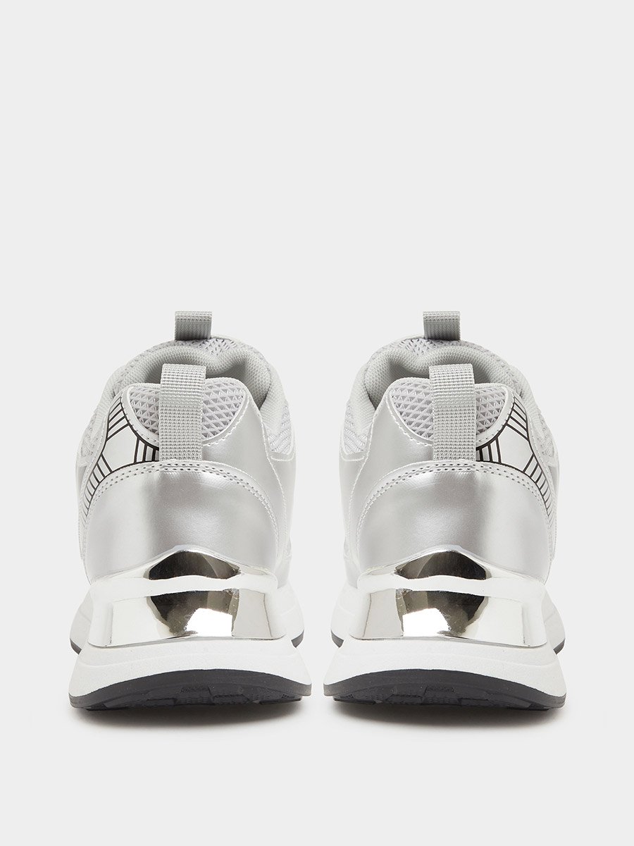 Silver Mesh Details Lace-Up Sports Sneakers