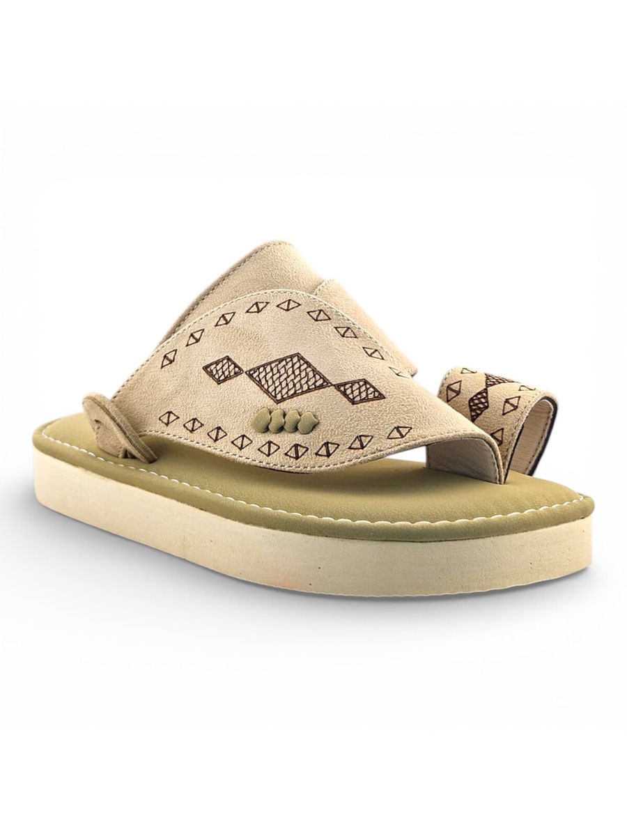 Boys Cream Toe-Post Comfort Arabic Slippers