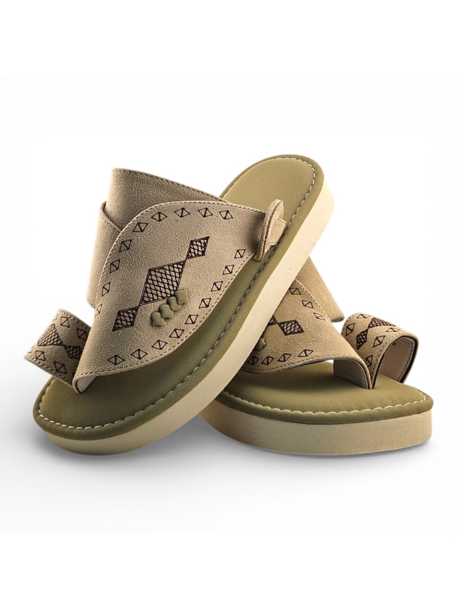 Boys Cream Toe-Post Comfort Arabic Slippers