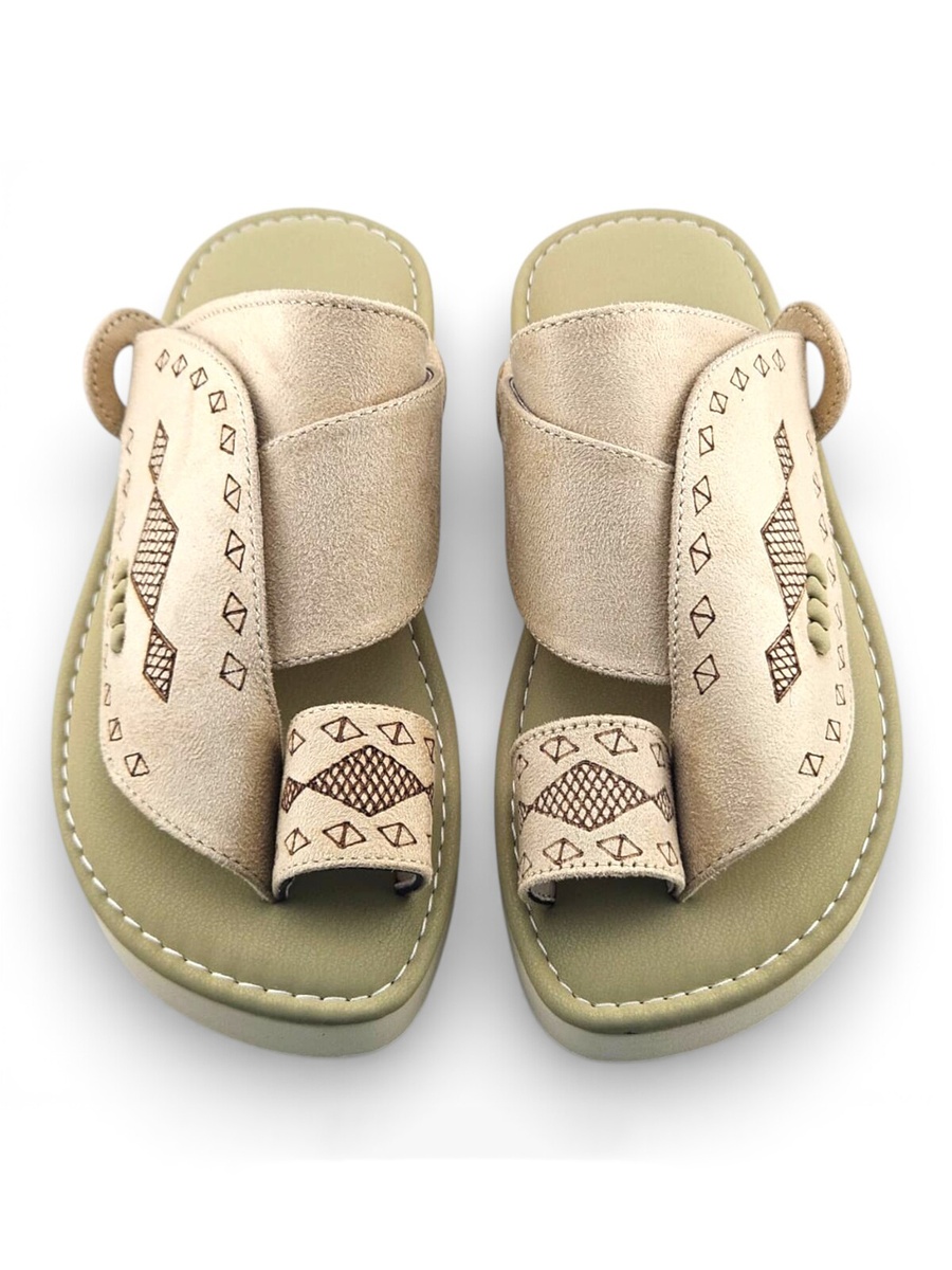 Boys Cream Toe-Post Comfort Arabic Slippers