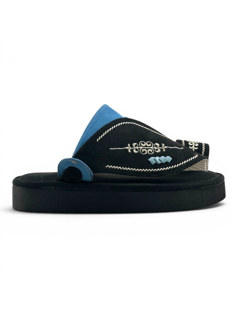 Boys Black Toe-Post Comfort Arabic Slippers