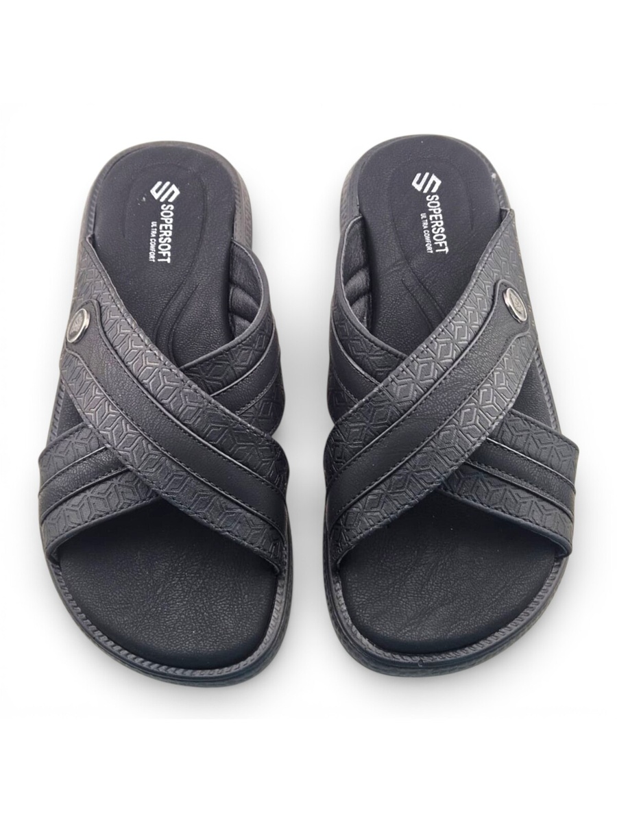 Black Textured Open Toe Arabic Sandals