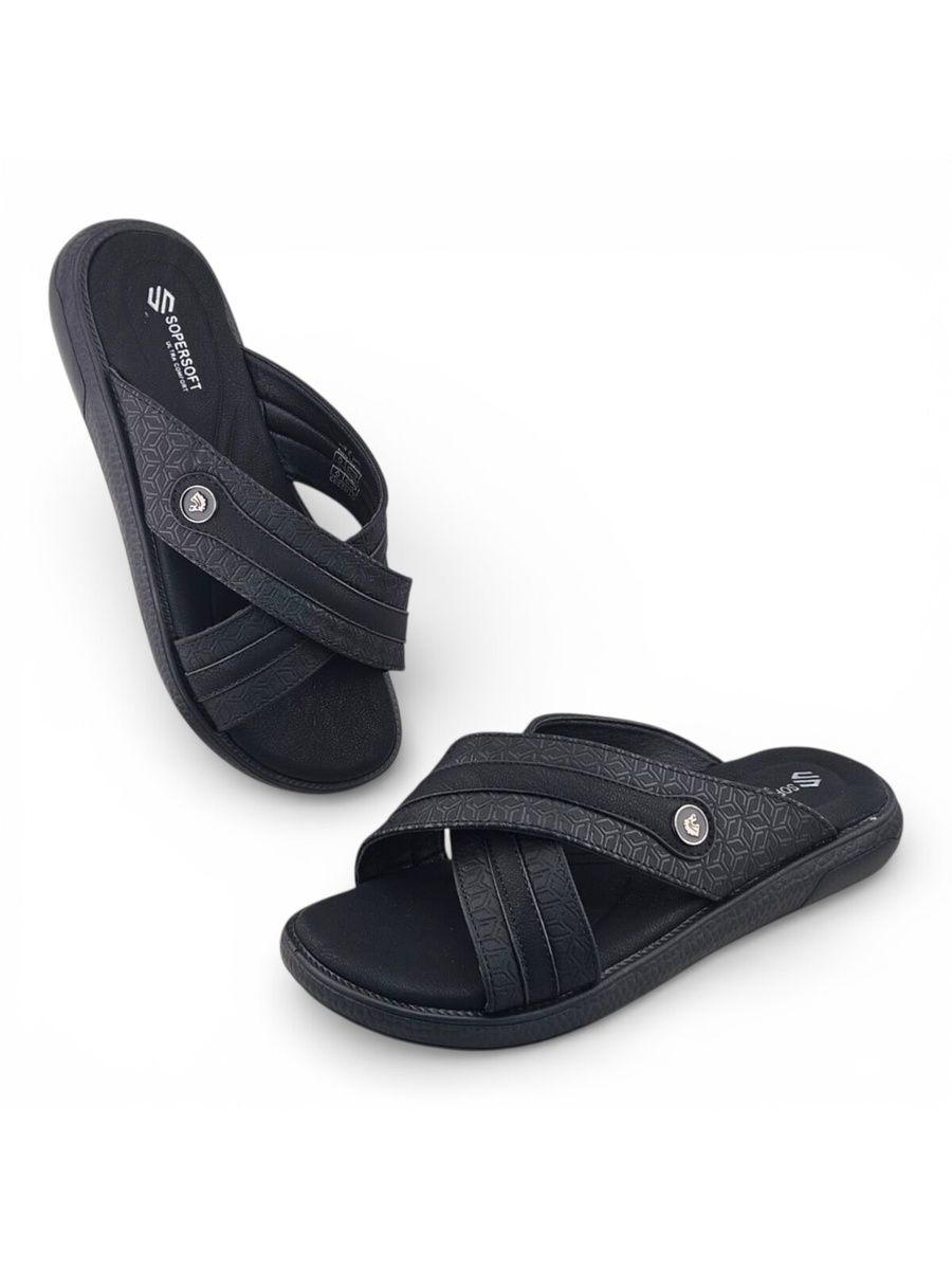 Black Textured Open Toe Arabic Sandals