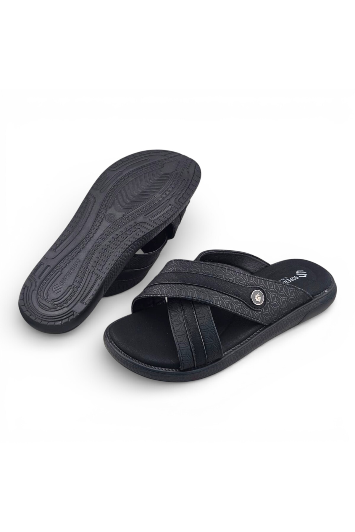 Black Textured Open Toe Arabic Sandals