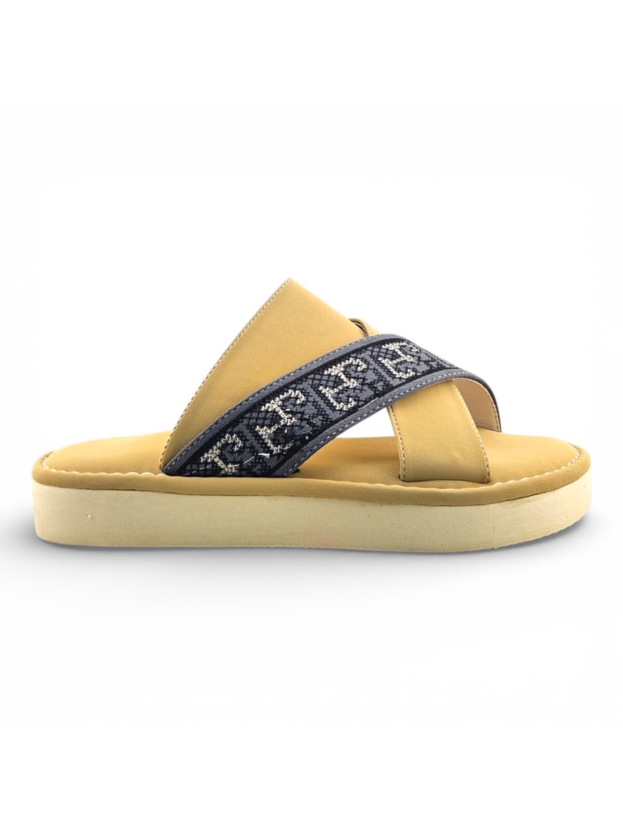 Boys Brown Geo Cross-Strap Arabic Slippers