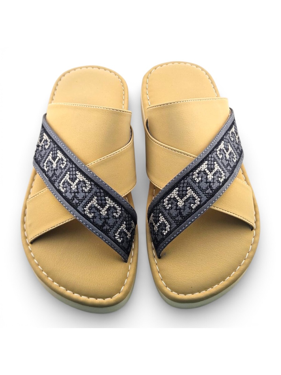 Boys Brown Geo Cross-Strap Arabic Slippers