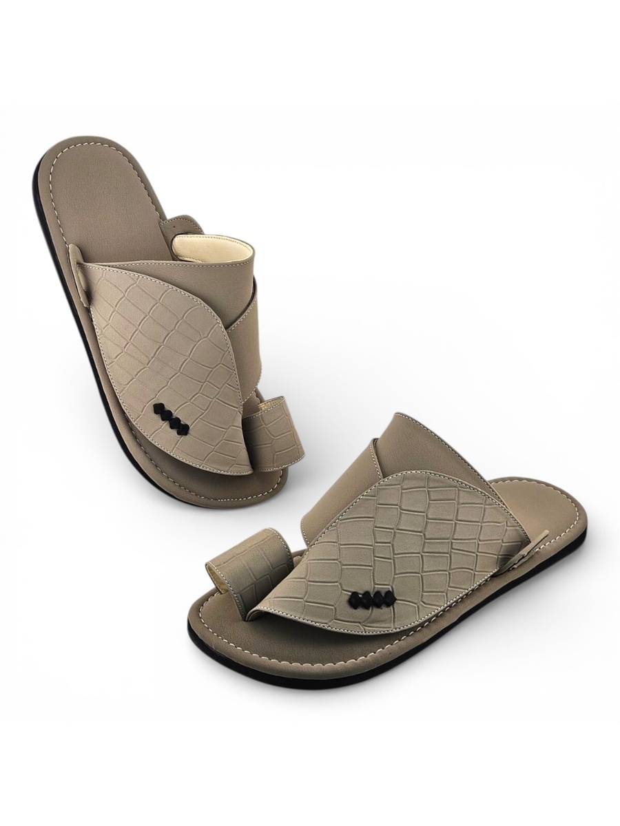 Beige Croc Embossed Arabic Sandals