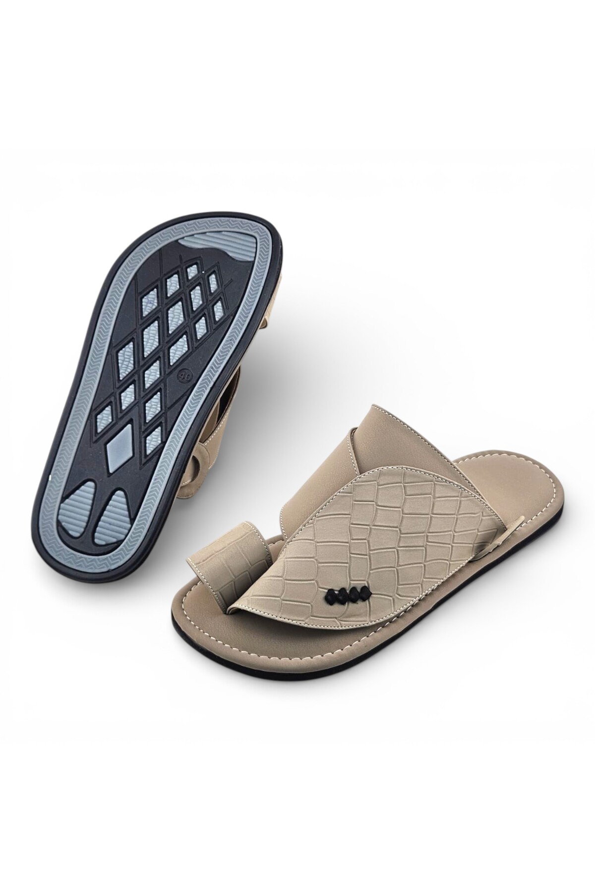 Beige Croc Embossed Arabic Sandals