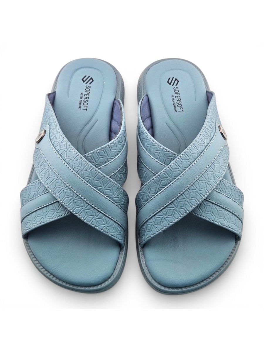 Blue Textured Open Toe Arabic Sandals