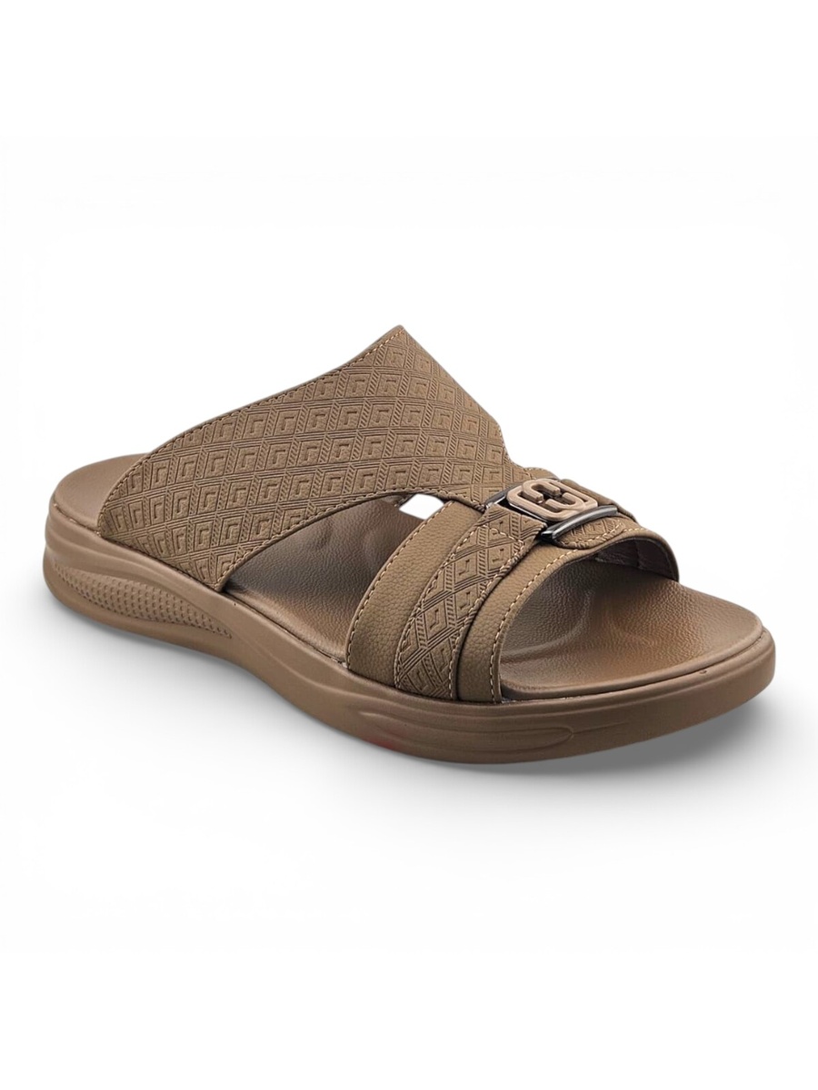 Men Khaki Comfort Sandals with Embossed Design