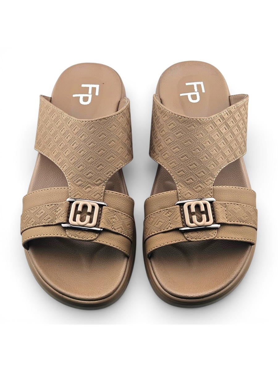 Men Khaki Comfort Sandals with Embossed Design