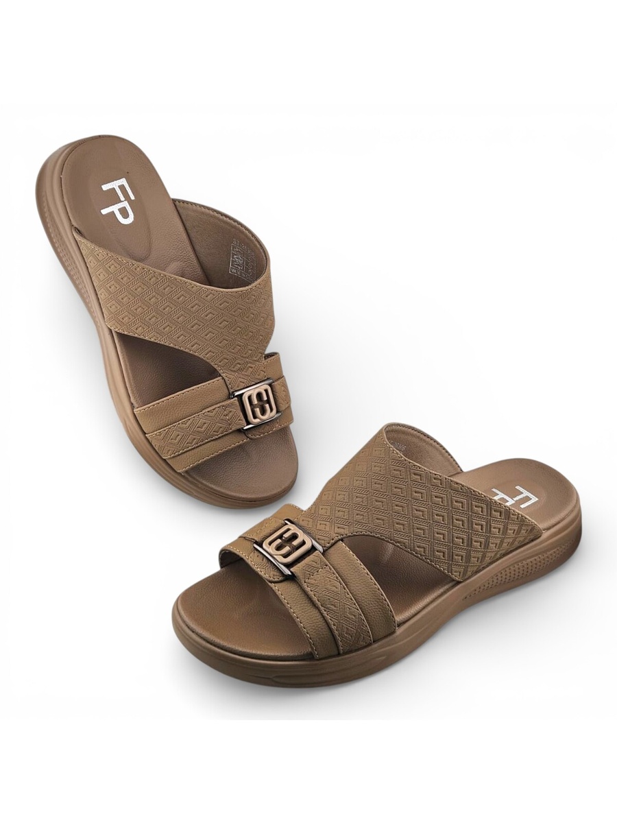 Men Khaki Comfort Sandals with Embossed Design