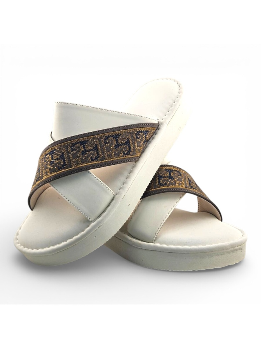 Boys Off White Geo Cross-Strap Arabic Slippers