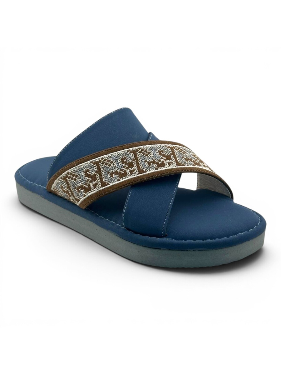 Boys Blue Geo Cross-Strap Arabic Slippers