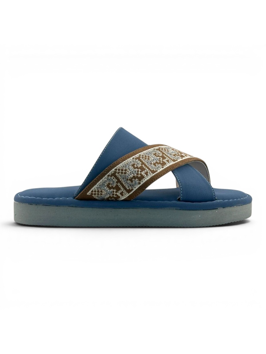 Boys Blue Geo Cross-Strap Arabic Slippers