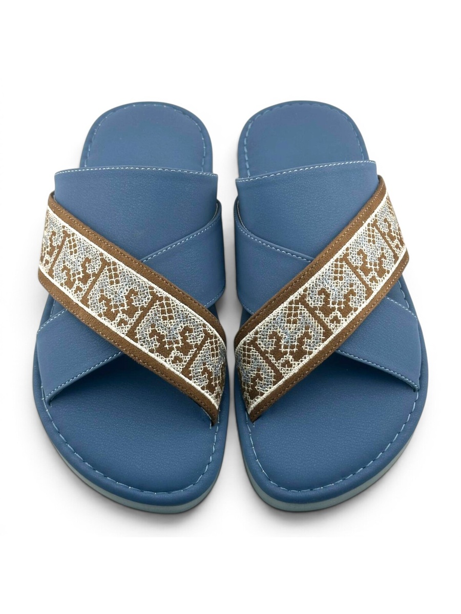 Boys Blue Geo Cross-Strap Arabic Slippers