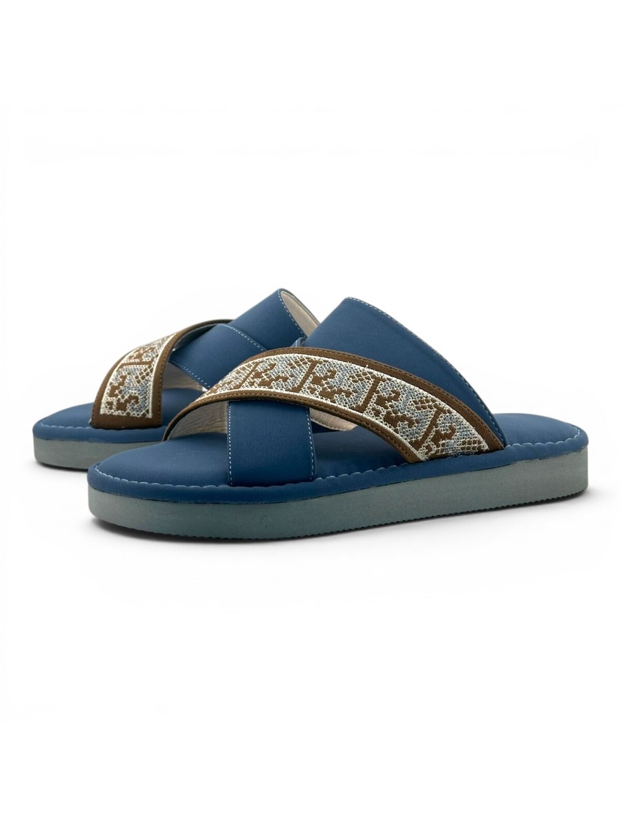 Boys Blue Geo Cross-Strap Arabic Slippers