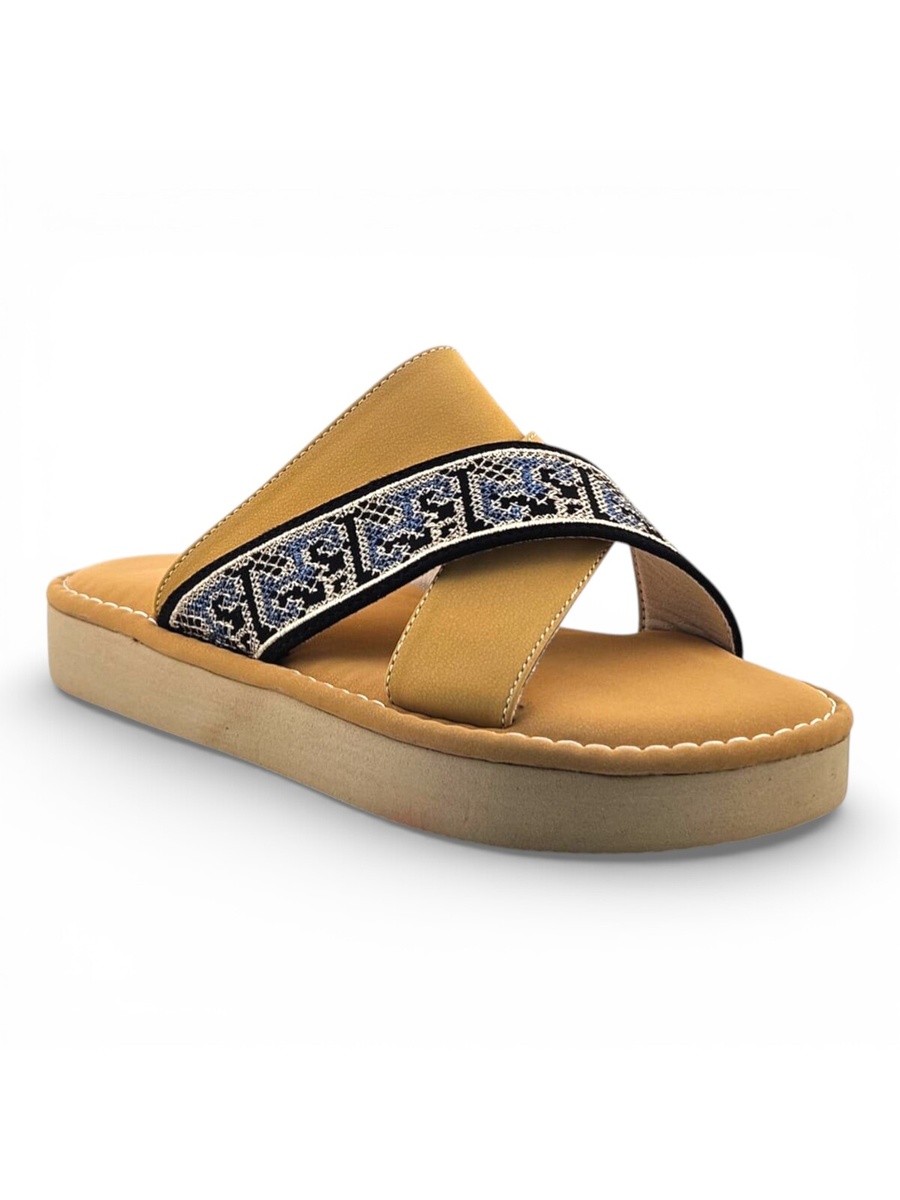 Boys Tan Geo Cross-Strap Arabic Slippers