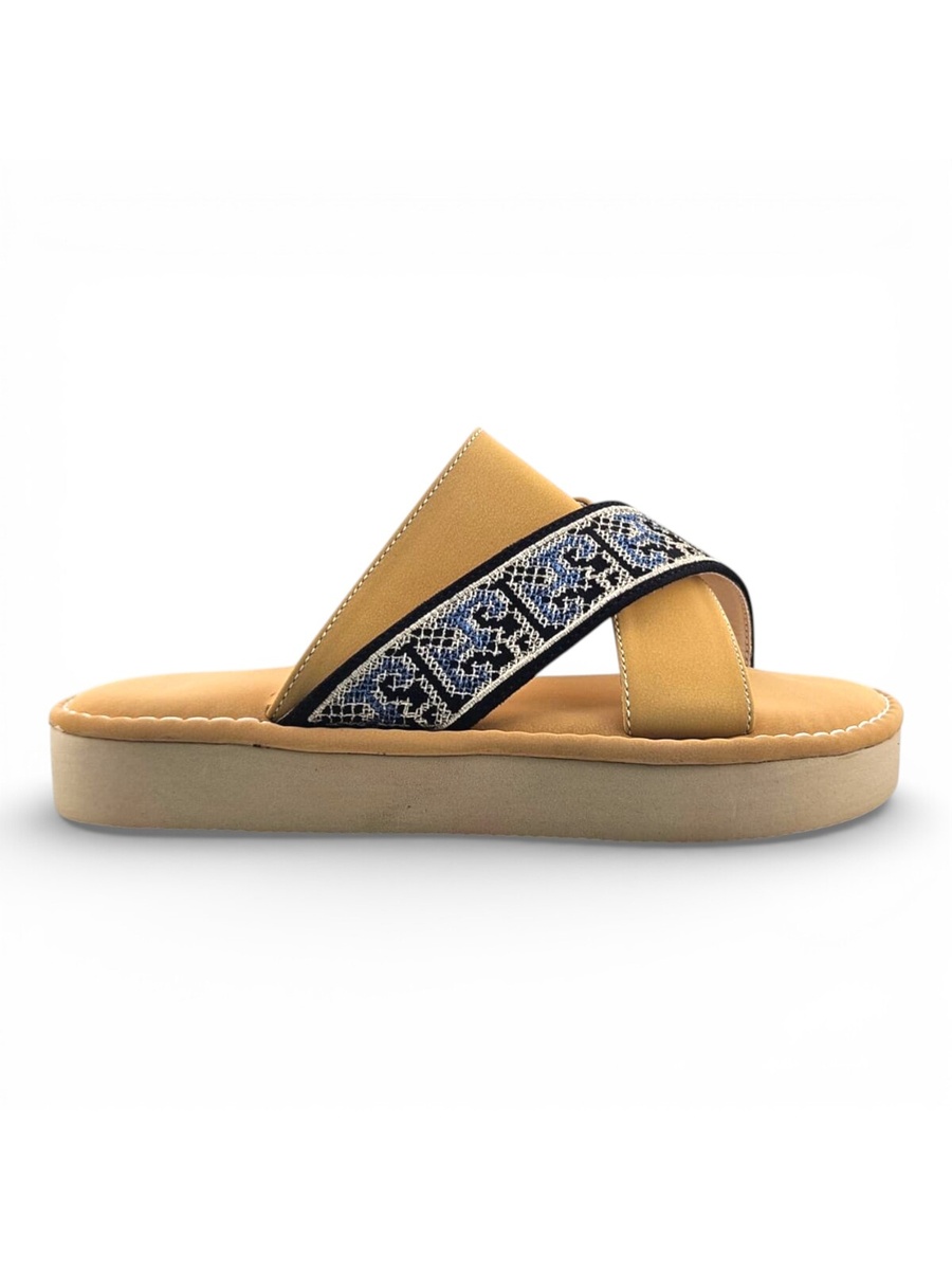 Boys Tan Geo Cross-Strap Arabic Slippers
