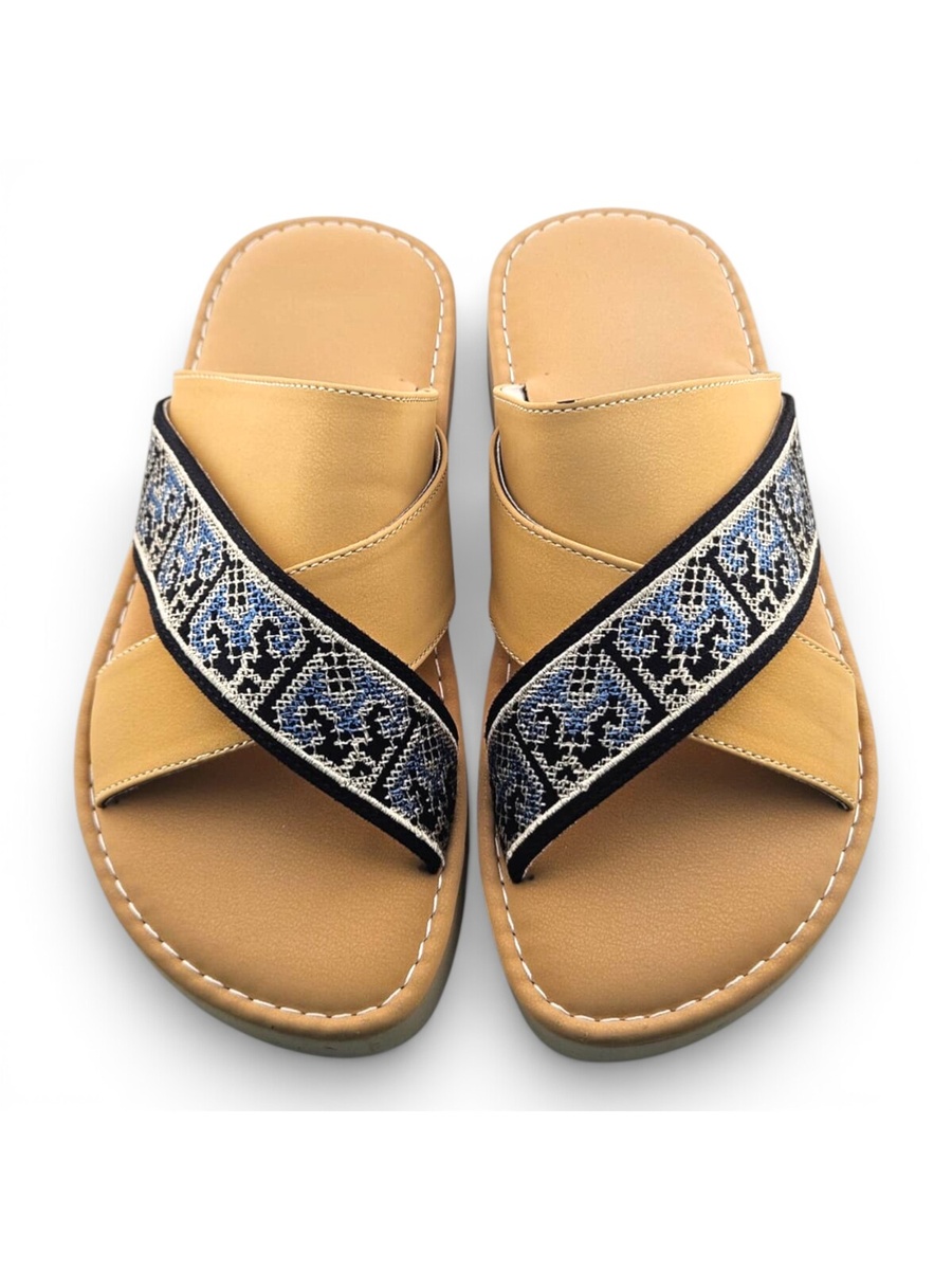 Boys Tan Geo Cross-Strap Arabic Slippers