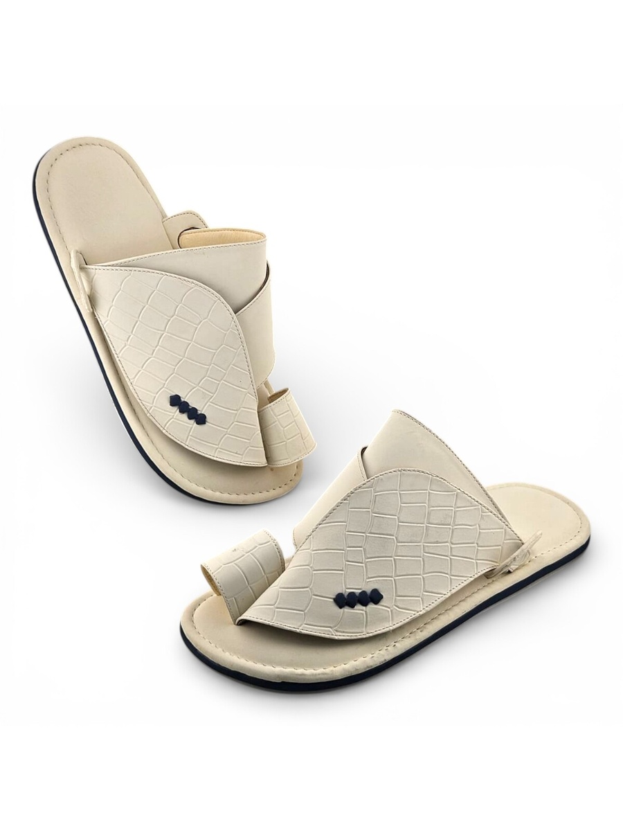White Croc Embossed Arabic Sandals