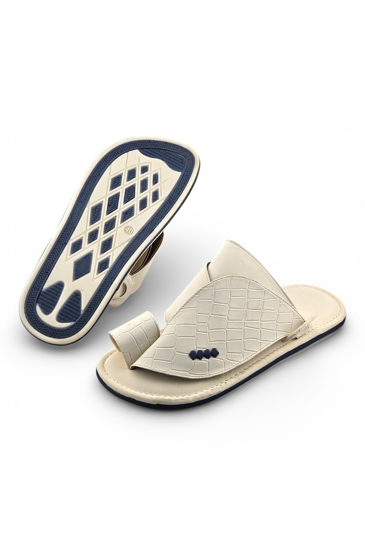 White Croc Embossed Arabic Sandals