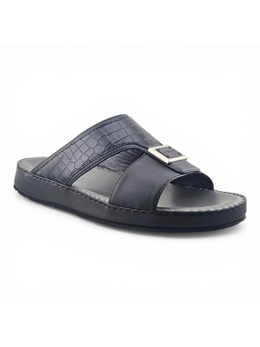 Men Black Leather Casual Sandals with Crocodile Texture