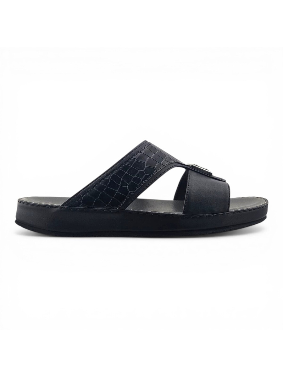 Men Black Leather Casual Sandals with Crocodile Texture