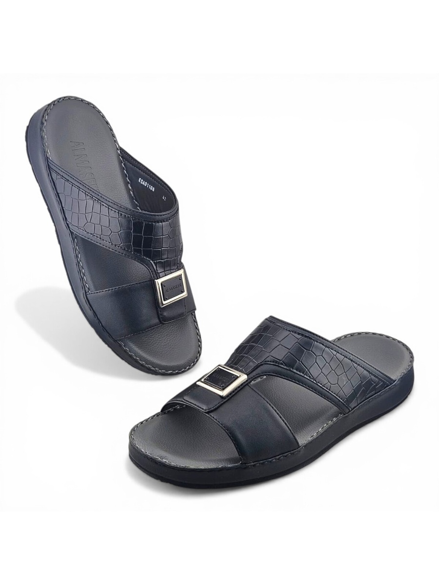 Men Black Leather Casual Sandals with Crocodile Texture