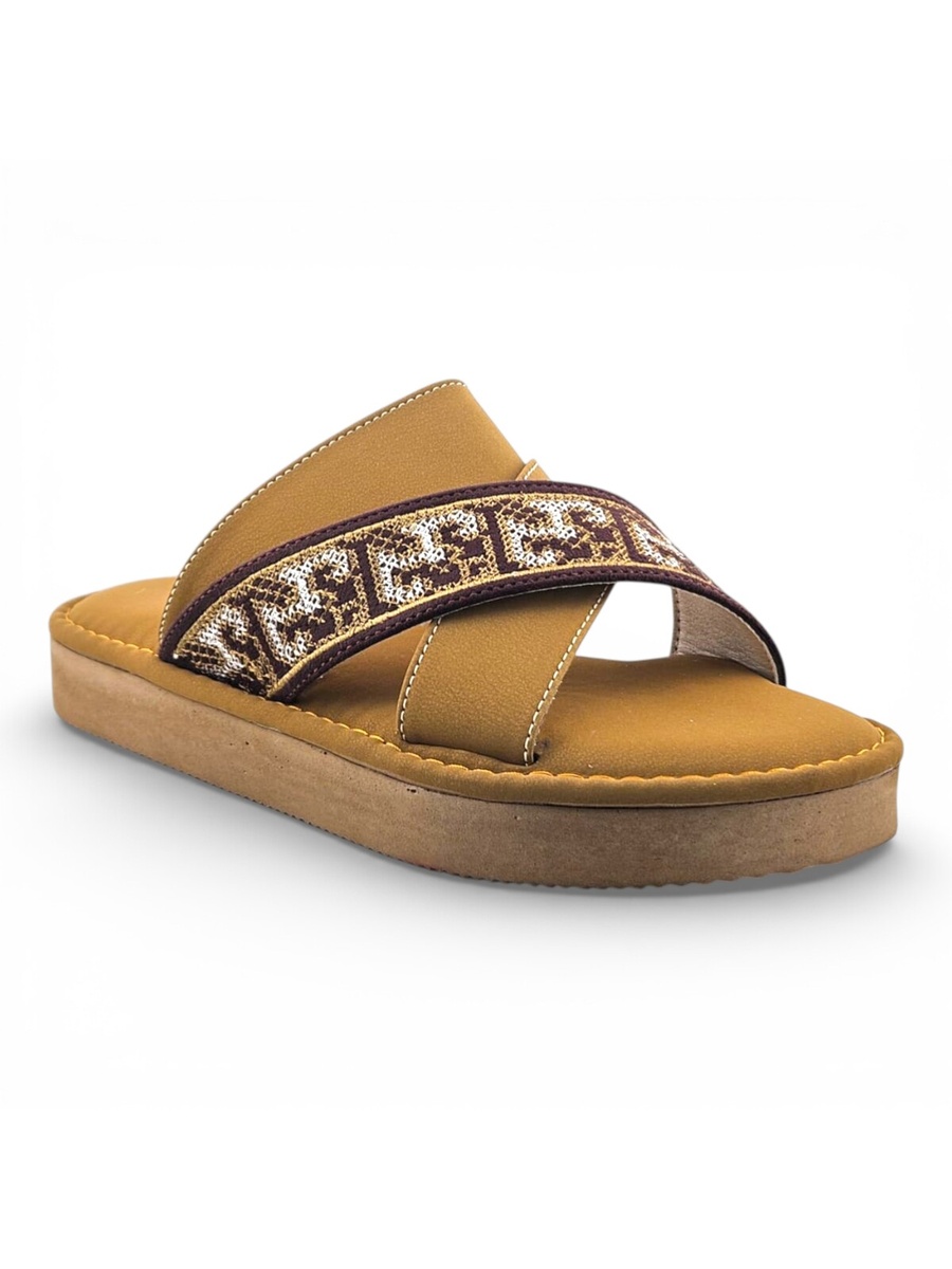 Boys Brown Geo Cross-Strap Arabic Slippers