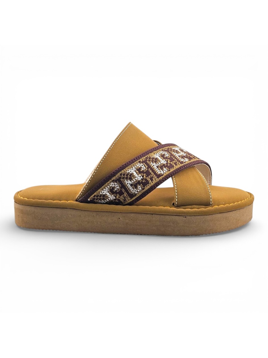 Boys Brown Geo Cross-Strap Arabic Slippers