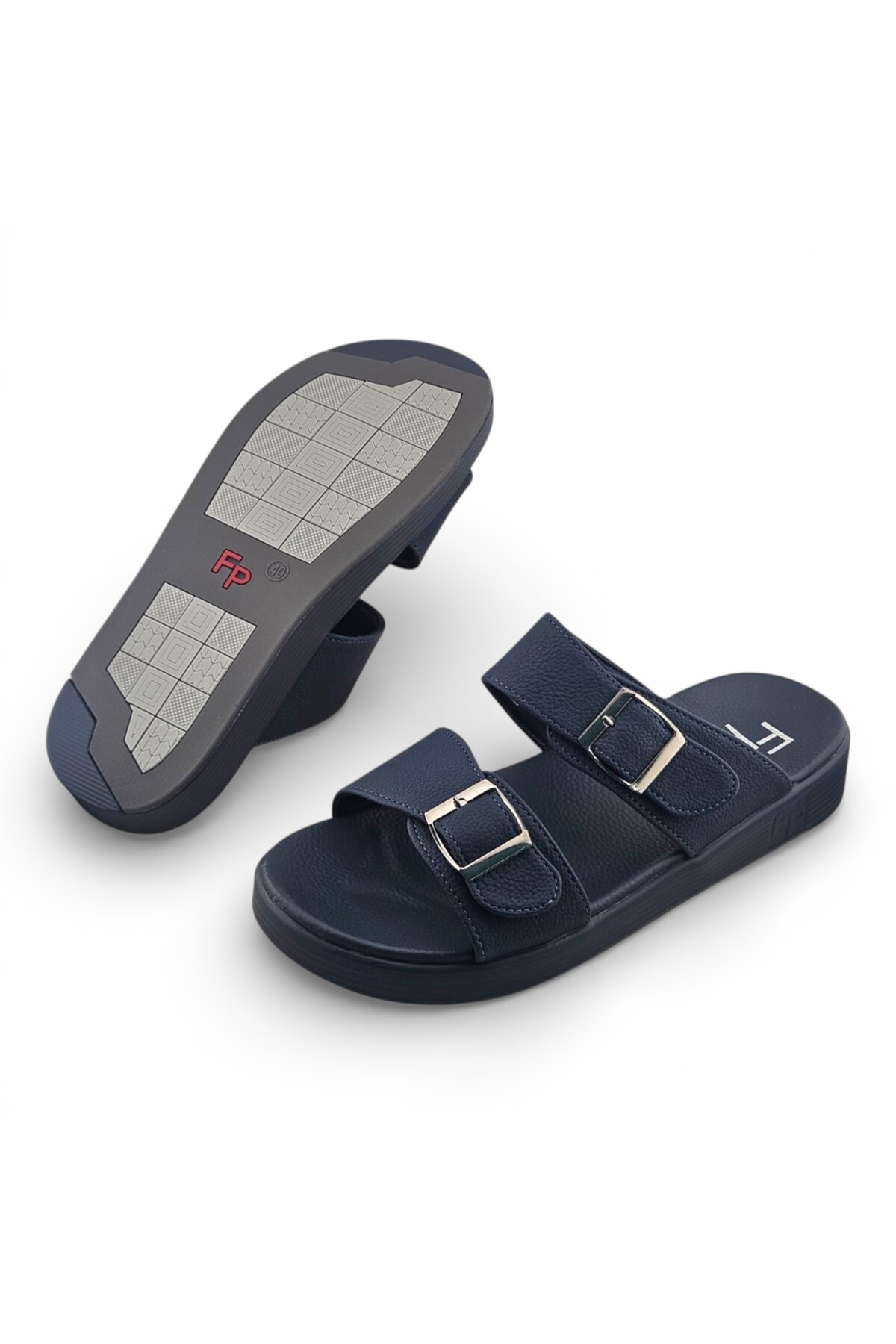 Men Navy Blue Casual Buckle Sandals