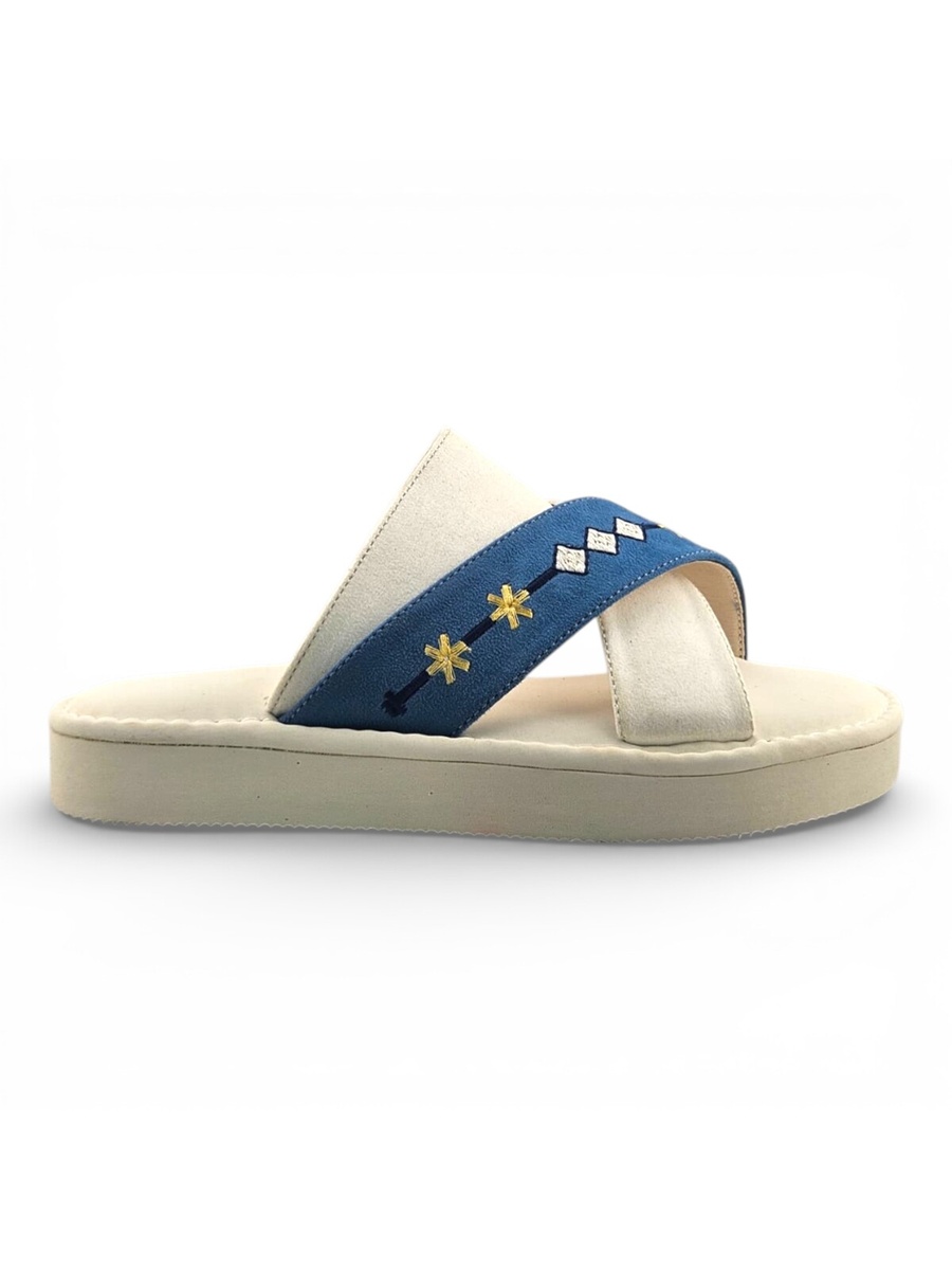 Boys White Embroidered Strap Arabic Slippers